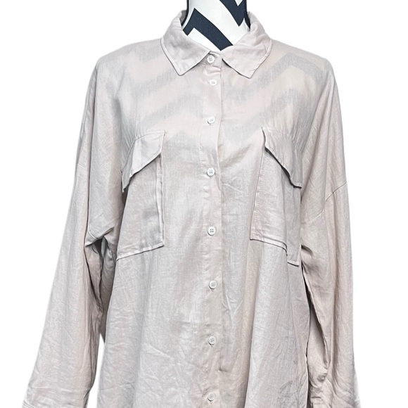 NWT Love Tree Lagenlook Sz M Linen Blend Cream Neutral Button-Down Front Shirt - Picture 2 of 11